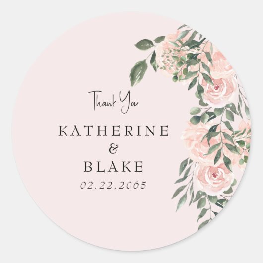 Light Blush Floral Wedding Vielen Dank Runder Aufkleber (Vorderseite)