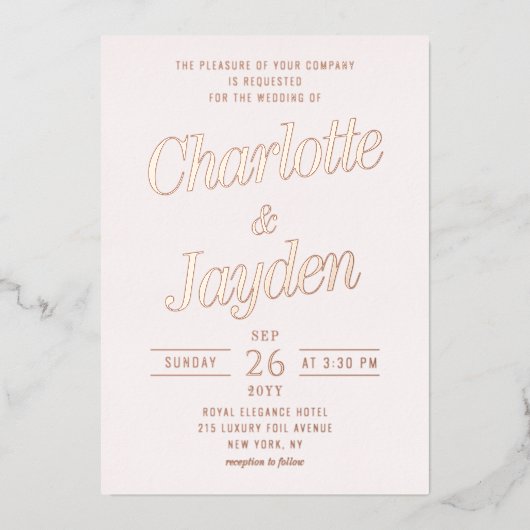 Light Blush Pink Elegante Foil Script Foto Wedding Folieneinladung (Vorderseite)