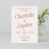 Light Blush Pink Elegante Foil Script Foto Wedding Folieneinladung (Stehend vorne)