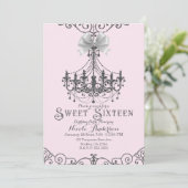 Light Blush Pink Silver White Bow Sweet 16 Sechzeh Einladung (Stehend Vorderseite)