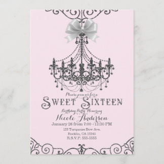 Light Blush Pink Silver White Bow Sweet 16 Sechzeh Einladung