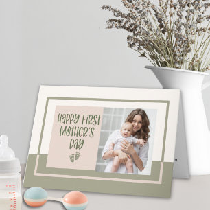 Light Boho Green Pink First Mother Day Foto Karte