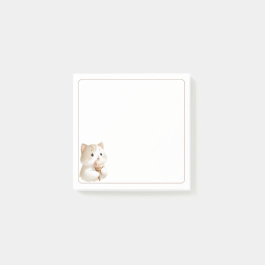 Light Border Tan White Niedlich Cat Ice Creme Cone Post-it Klebezettel (Vorderseite)