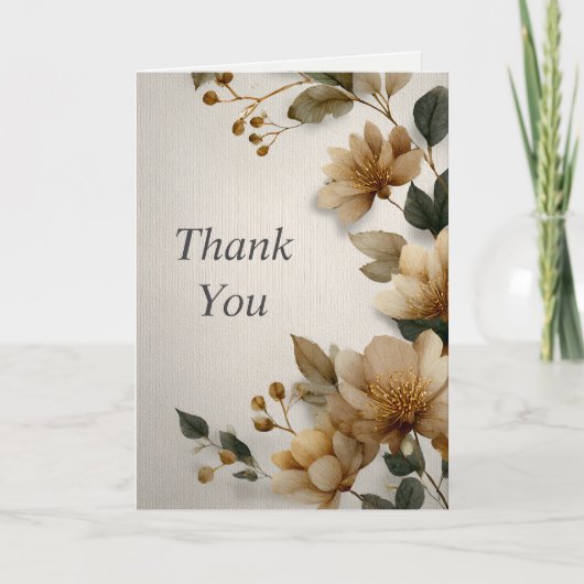 Light Brown Blume Textured Ivory Danke Card Einladung (Vorderseite)