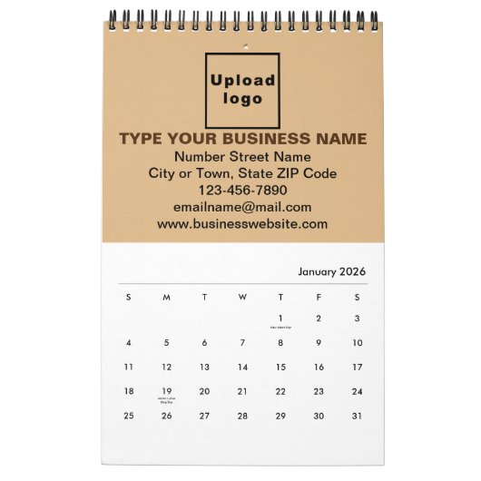 Light Brown Business Brand on Calendar Kalender (Jan 2026)
