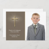 Light Brown, Gold Cross, Religious Foto Card Dankeskarte (Vorne/Hinten)