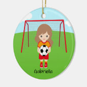 Light Brown Haaired Soccer Girl Christmas Keramik Ornament (Links)