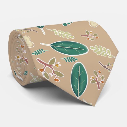 Light Brown Herbstlaubs and Branches Neck Tie Krawatte (Gerollt)