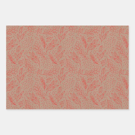 Light Brown Kraft, rot und weiß zusammengesetzt Geschenkpapier Set (Vorderseite)