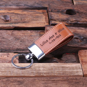 Light Brown Leather & Steel Loop Keychain