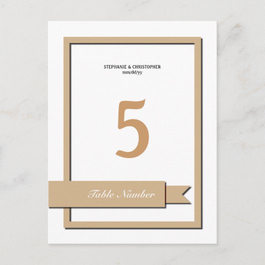Light Brown Ribbon-Tischnummer Postkarte (Vorderseite)