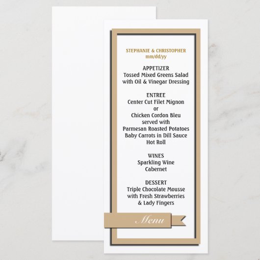 Light Brown Ribbon Wedding Menu / Programm (Vorne/Hinten)