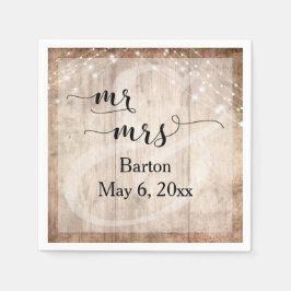 Light Brown Wood & Light Strings Wedding Mr & Mrs. Serviette