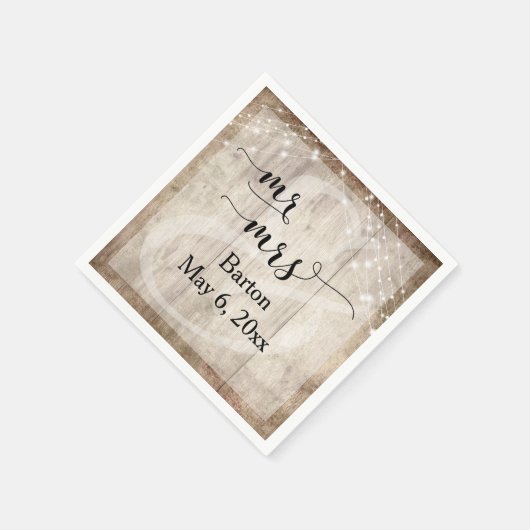 Light Brown Wood & Light Strings Wedding Mr & Mrs. Serviette (Ecke)
