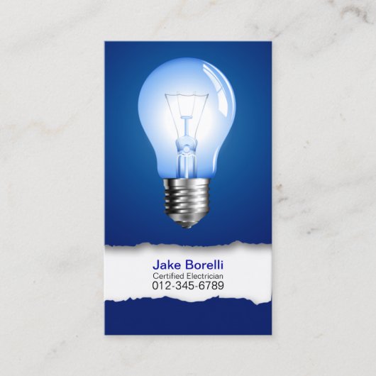 Light Bulb Blue Business Card Visitenkarte (Vorderseite)
