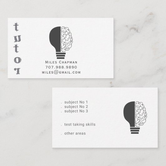 Light Bulb Brain Educator Tutor Visitenkarte (Vorne/Hinten)
