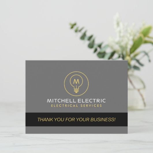 LIGHT BULB MONOGRAM LOGO Danke Karte (Stehend Vorderseite)