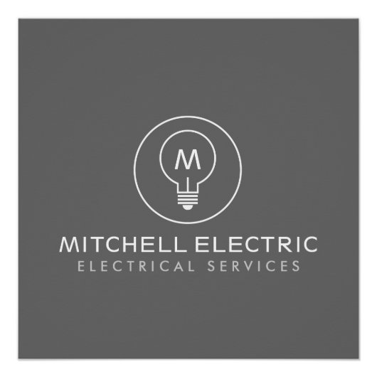 LIGHT BULB MONOGRAM LOGO on GRAY for ELECTRICIANS Poster (Vorderseite)