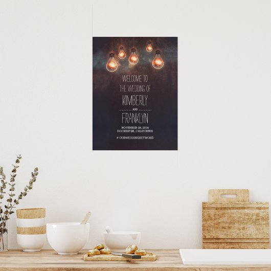 Light Bulbs Strings Begrüßungszeichen Poster (Küche)