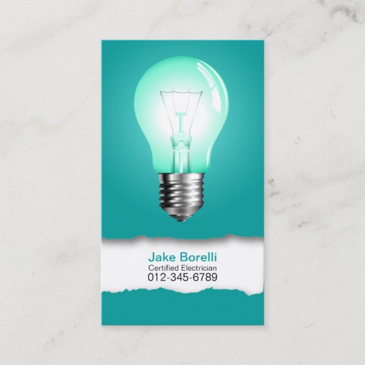 Light Bulle Turquoise Business Card Visitenkarte (Vorderseite)