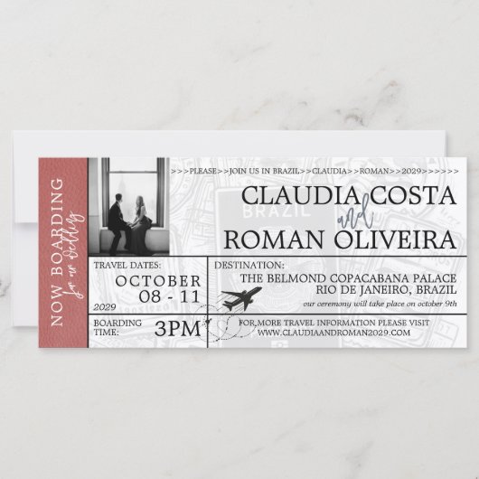 Light Burgundy Brazil Wedding Boarding Pass (Vorderseite)