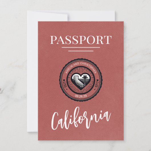 Light Burgundy California Passport Save The Date (Vorderseite)