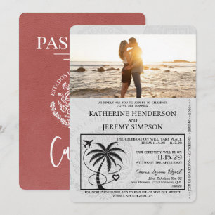 Light Burgundy Cancun Passport Wedding Einladung