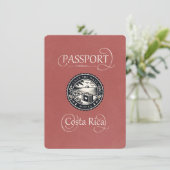 Light Burgundy Costa Rica Passport Save The Date (Stehend Vorderseite)