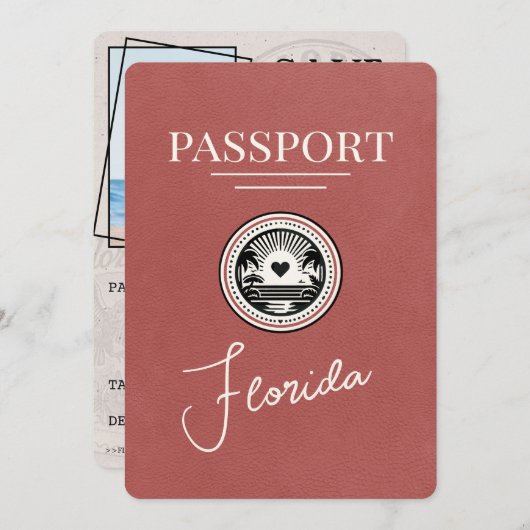 Light Burgundy Florida Passport Save the Date (Vorne/Hinten)