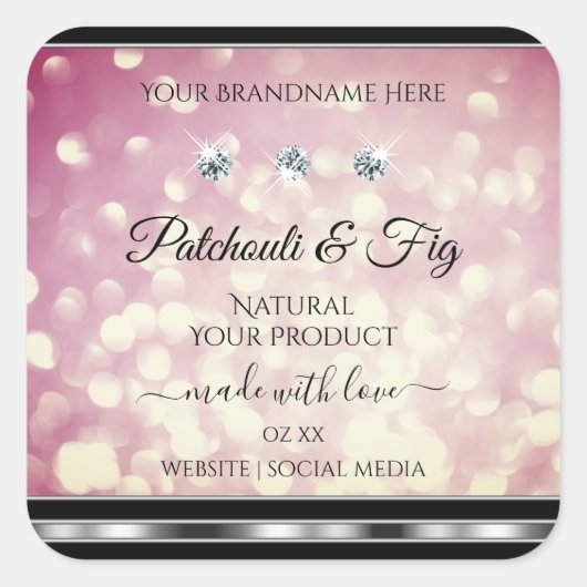 Light Burgundy Glitzer Product Labels Diamonds Quadratischer Aufkleber (Vorderseite)