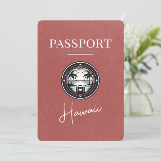 Light Burgundy Hawaii Passport Save the Date (Stehend Vorderseite)