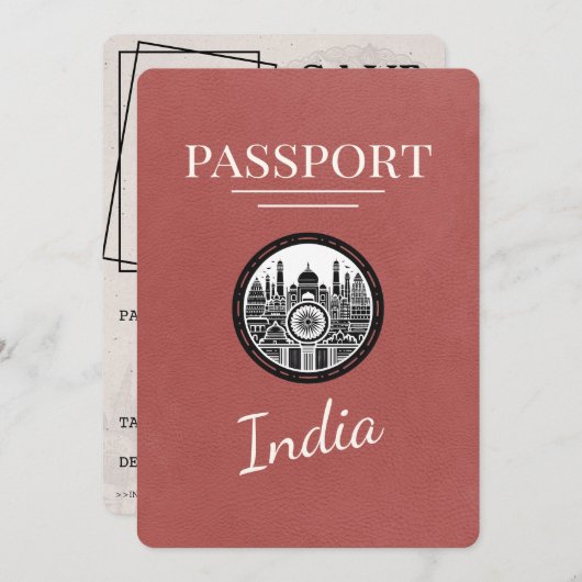 Light Burgundy India Passport Save the Date (Vorne/Hinten)