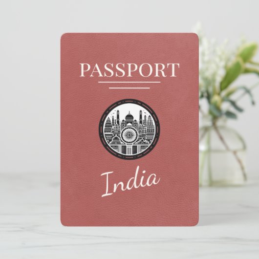 Light Burgundy India Passport Save the Date (Stehend Vorderseite)