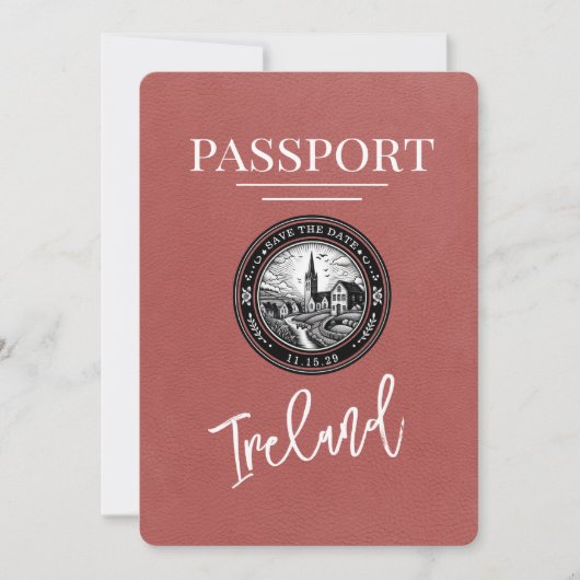 Light Burgundy Ireland Passport Save the Date (Vorderseite)
