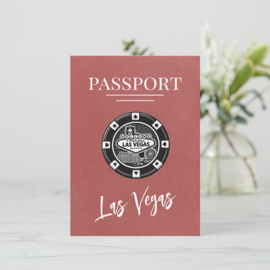 Light Burgundy Las Vegas Passport Save the Date (Stehend Vorderseite)
