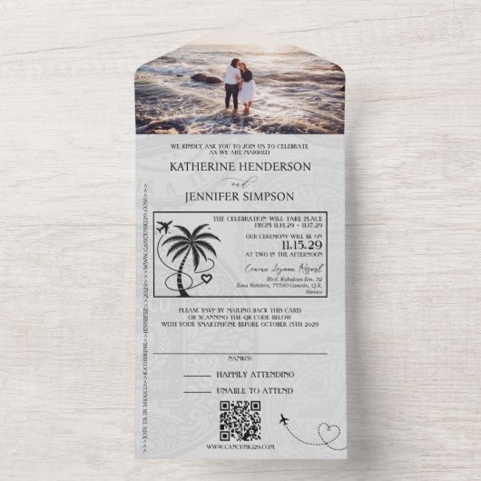 Light Burgundy Mexico Passport Hochzeit All In One Einladung (Innen Boden)