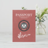 Light Burgundy Mexico Passport Save the Date (Stehend Vorderseite)