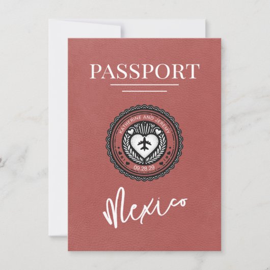 Light Burgundy Mexico Passport Save the Date (Vorderseite)