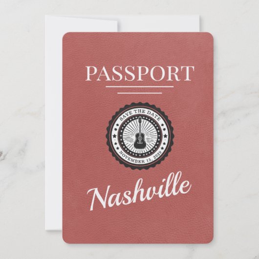 Light Burgundy Nashville Passport Save the Date (Vorderseite)