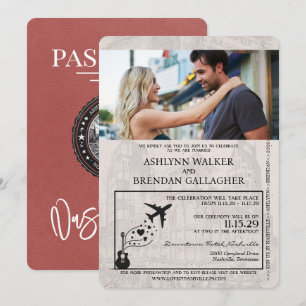Light Burgundy Nashville Passport Wedding Einladung