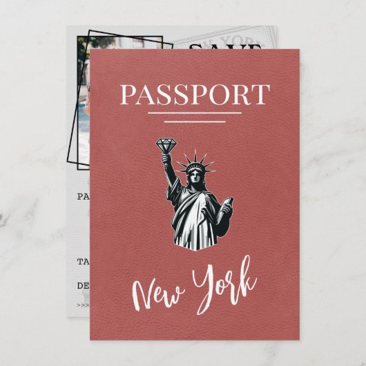 Light Burgundy New York City Passport Save The Date (Vorne/Hinten)