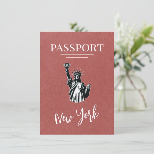 Light Burgundy New York City Passport Save The Date (Stehend Vorderseite)