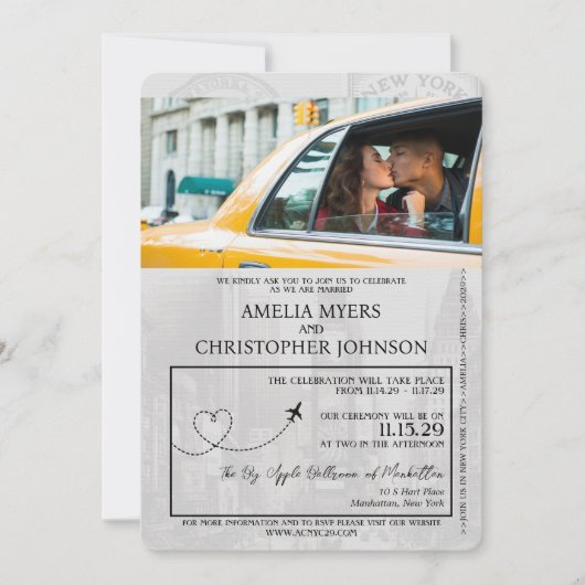 Light Burgundy New York City Passport Wedding Einladung (Vorderseite)