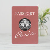Light Burgundy Paris Passport Save the Date (Stehend Vorderseite)