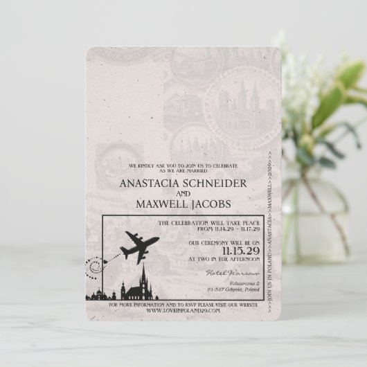 Light Burgundy Poland Pass Einladung zur Hochzeit (Stehend Vorderseite)