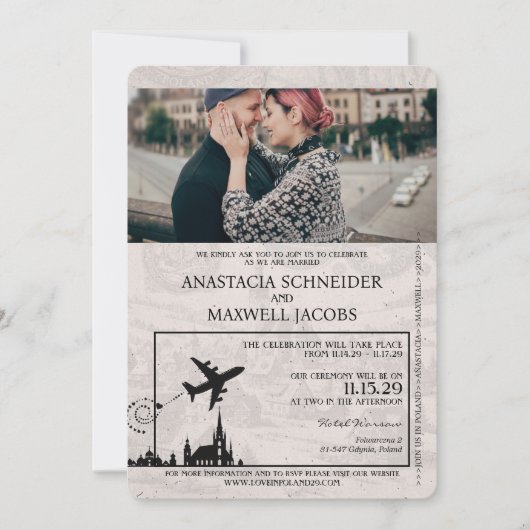 Light Burgundy Poland Pass Einladung zur Hochzeit (Vorderseite)