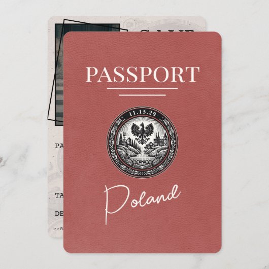 Light Burgundy Poland Passport Save the Date (Vorne/Hinten)