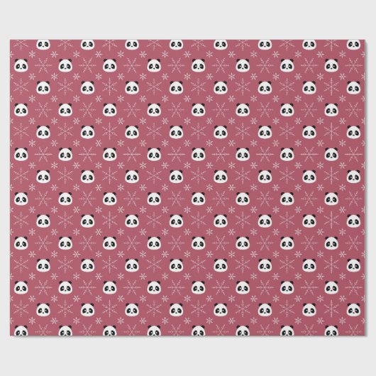 Light Burgundy Red - Niedliche Pandas mit Schneefl Geschenkpapier (Flach)