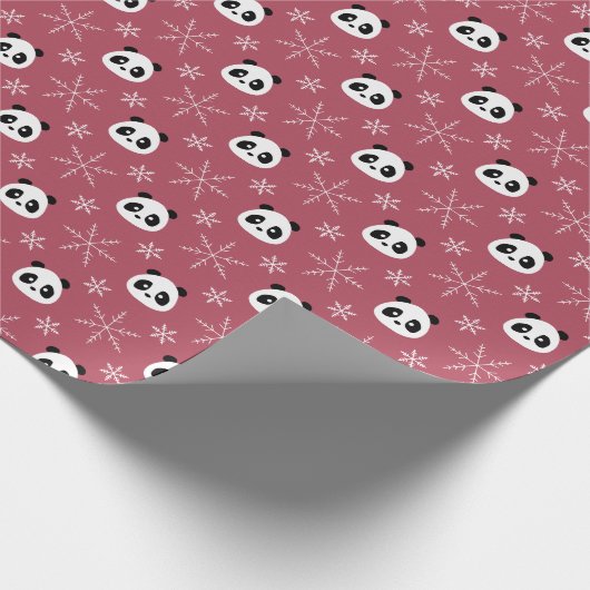 Light Burgundy Red - Niedliche Pandas mit Schneefl Geschenkpapier (Ecke)