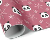 Light Burgundy Red - Niedliche Pandas mit Schneefl Geschenkpapier (Rolleneckpunkt)